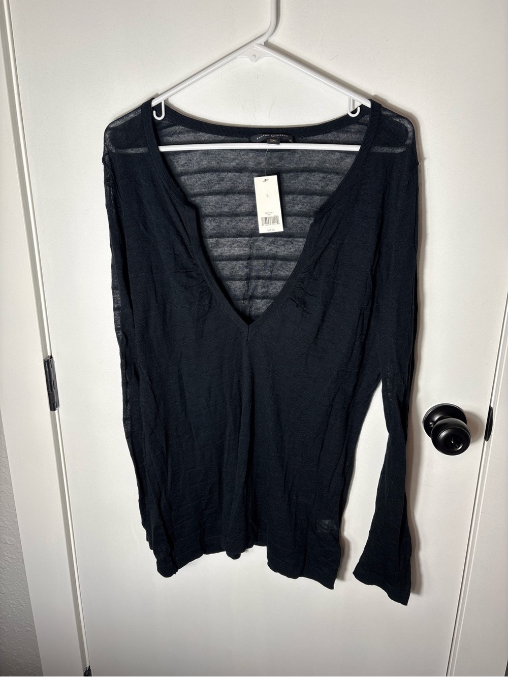 Banana Republic NWT Black Sheer V-Neck Blouse Small Minimalist Chic Top